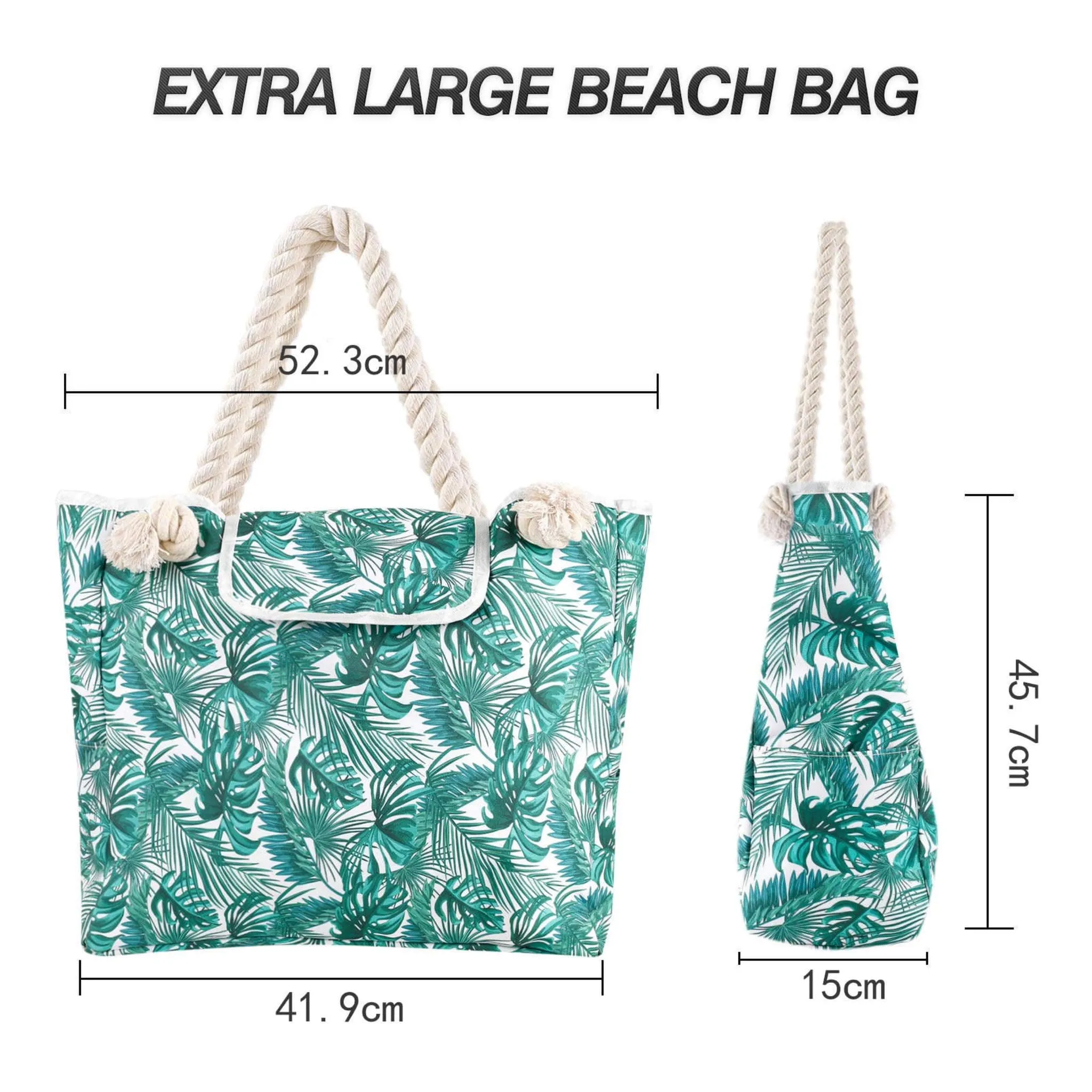 Canvas Beach Bag with Rope Handles - Flamingos