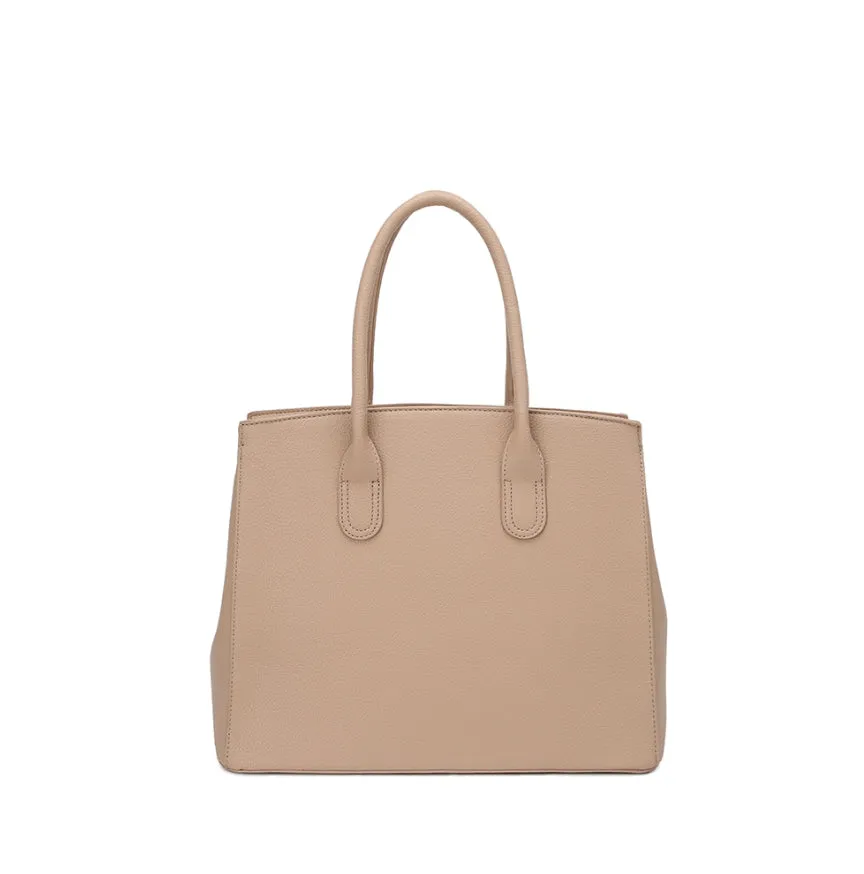 Decorated lock tote with crossbody bag - light brown
