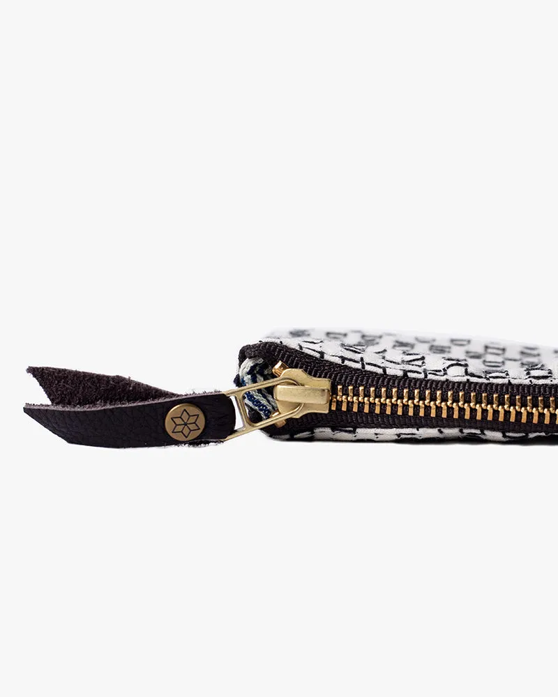 Kiriko Original Zipper Wallet, White Sashiko