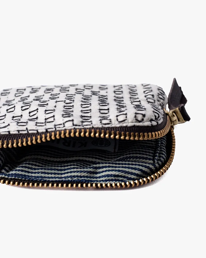 Kiriko Original Zipper Wallet, White Sashiko