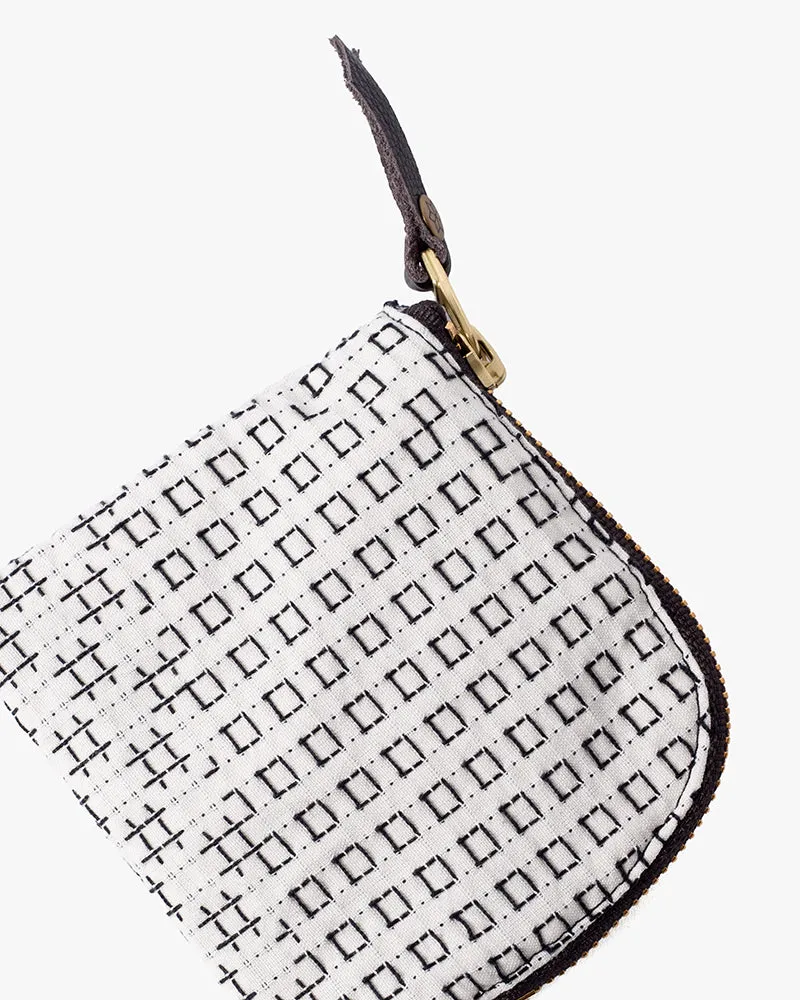 Kiriko Original Zipper Wallet, White Sashiko