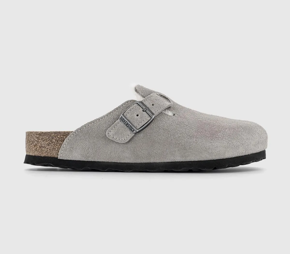 Womens Birkenstock Boston Shearling Suede Stone Coin